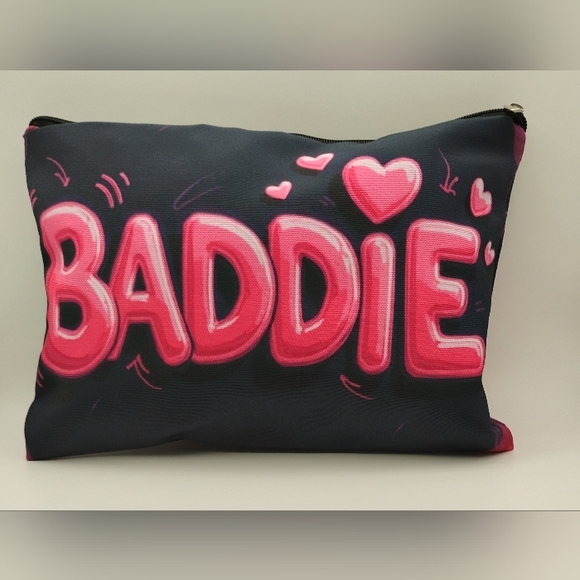 Handbags - Stylish Pink and Black 'Baddie' Cosmetic Pouch 8.5"L×6"H